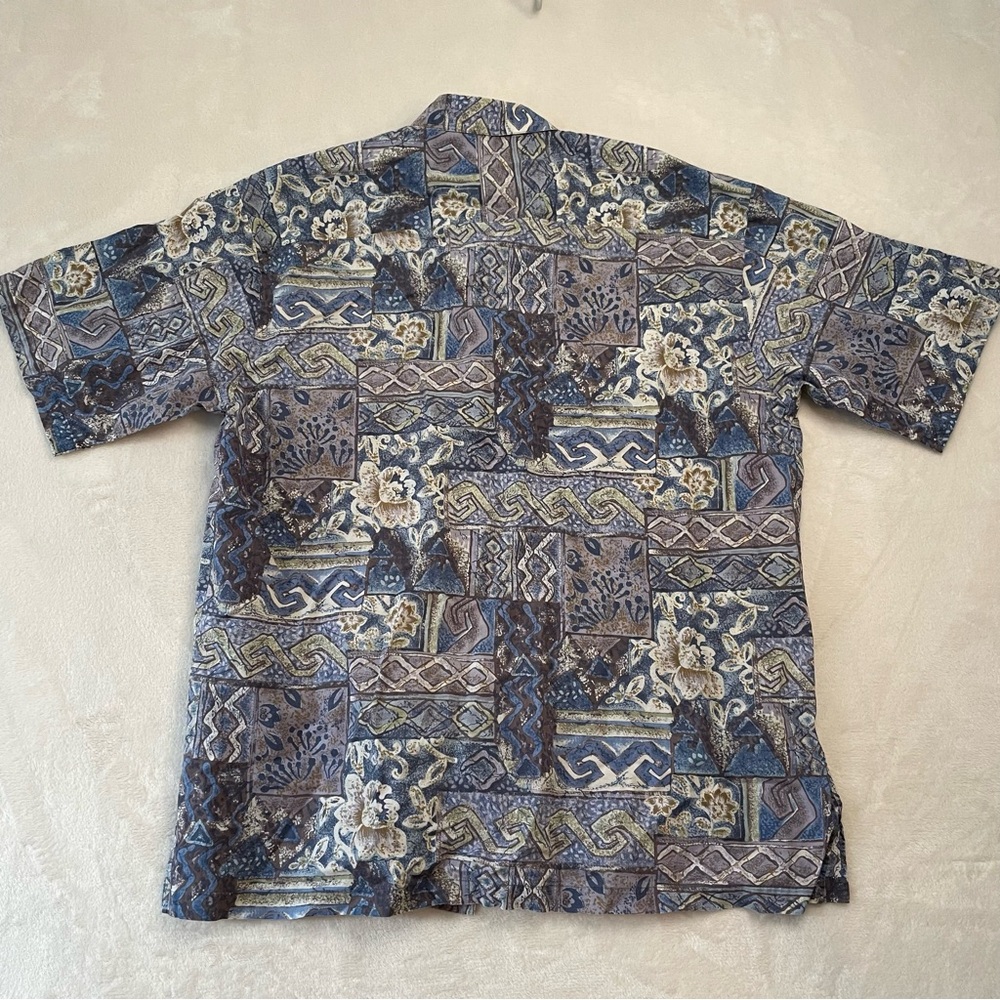 Tori Richard Hawaiian Shirt Mens Sz M/L Blue AOP Tribal Abstract Geometric Boho - Picture 2 of 6